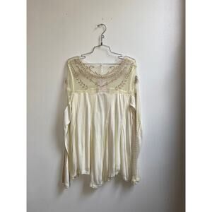 Free People Cream Mixed Media Long Sleeve Top in Tea Combo NWT